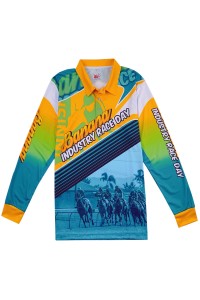 Manufacturing Long Sleeve Whole Piece Dye Sublimation Customized Contrast Collar Three Button Chest Tube Dye Sublimation Specialty Shop Equestrian Club P1382